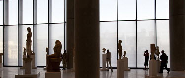 Marble sculptures from the Acropolis displayed in the new Acropolis Museum.