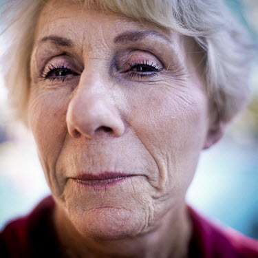 A portrait of Joan Kulpa who is a member of the Aquadettes at Laguna Woods, California. The Aquadettes are a group of women ageing from their early 60s upwards who meet to practice synchronised swimmi...