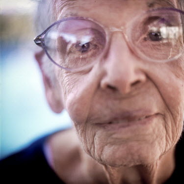 A portrait of 90 year old Joyce Riley who is a member of the Aquadettes at Laguna Woods, California. The Aquadettes are a group of women ageing from their early 60s upwards who meet to practice synchr...