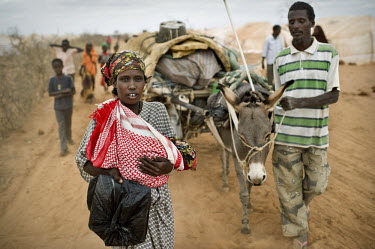 A family move with their donkey to the IFO extension camp, a new part of the Dadaab refugee camp. Many of the recent arrivals at Dadaab are fleeing East Africa's worst drought for 60 years. The UN des...