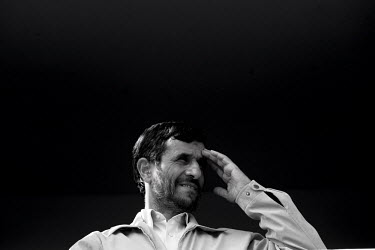 Iranian President, Mahmoud Ahmadinejad  before his speech for his advocates on a provincial visit.