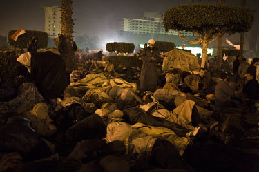 Anti-government protesters bed down for the night in Tahrir Square. 25 January 2011 saw the beginning of a nationwide 18 day protest movement that eventually ended the 30-year rule of Hosni Mubarak an...