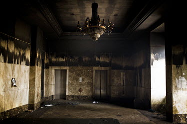The inside of the burnt out lobby of the Egyptian Ministry of the Interior. It was destroyed during the uprising that began on 25 January 2011 and saw a nationwide, 18 day protest, that eventually end...