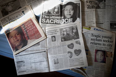Press cuttings relating to the death of Antonio's father Manuel, who committed suicide to prevent the deportation of his son back to Angola. Leeds.