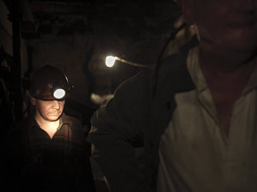 Miners in the Navagrodovskaya coal mine, West Donetsk.