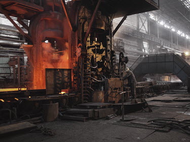 A worker opertates machinery at the Donetsk steel plant.