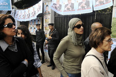Middle class Egyptian women queue up to cast their vote at a polling station in central Cairo. The elections beginging 28 November 2011 are taking place against a backdrop of continuing protests as de...