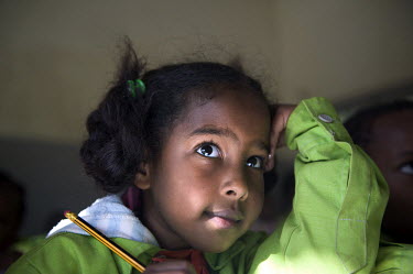 A girl in class at the Sewra Elementary School.