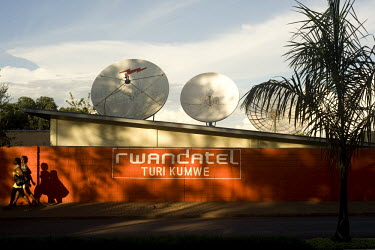 Satellite dishes on the roof of the headquarters of Rwandatel in Kigali. The company supplies mobile telephone and internet services throughout the country.