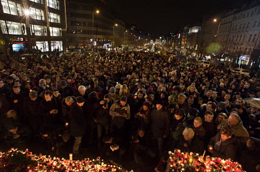 Thousands of people gather on Wenceslas Square in central Prague upon hearing the news of the death of Vaclav Havel. Havel was a playwright, essayist and poet who became active as a dissident after th...