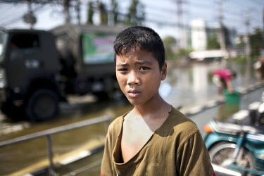 A boy made homeless by flooding. Large parts of central and northeastern Thailand have been severely affected by the worst flooding for seventy years. More than 650 people have died and thousands made...