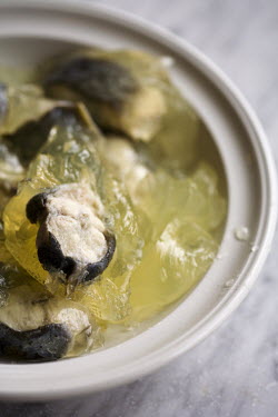 A bowl of jellied eels at F Cooke's Pie and Mash shop in Hoxton, London.