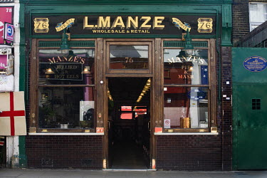Manze's Eel, Pie and Mash shop in Walthamstow, East London. Although the shop still trades under the original Manze name, it is now independently owned and no longer part of the Manze family.