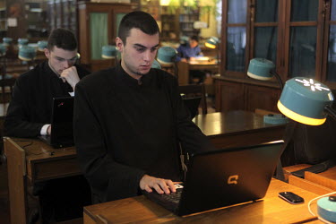 Students study in the library of the St Petersburg Orthodox Seminary.