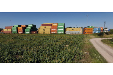 A stack of containers stored in Interporto.