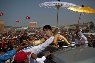 Aung San Suu Kyi, leader of the National League for Democracy, the country's main opposition party and democracy movement, campaigns ahead of by-elections planned for April 2012, in Aungban.