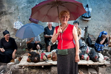 Women selling chickens in Zugdidi central market.