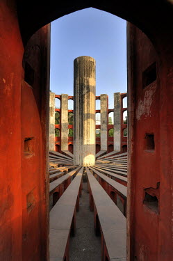 The gnomon (central pillar) of the Ram Yantra at the Delhi Jantar Mantar (observatory). Its primary function is to measure the altitude and azimuth of celestial objects, including the sun. The complex...