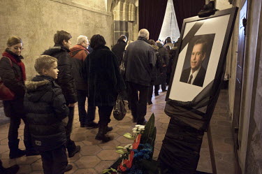 Mourners line up to pay their respects in front of the coffin of Vaclav Havel in the Vladislave Hall of Prague Castle. Havel was a playwright, essayist and poet who became active as a dissident after...