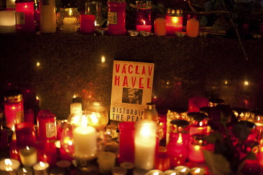 Candles, flowers and tributes left where people gathered to pay their respects to Vaclav Havel on Wenceslas Square in central Prague. Havel was a playwright, essayist and poet who became active as a d...