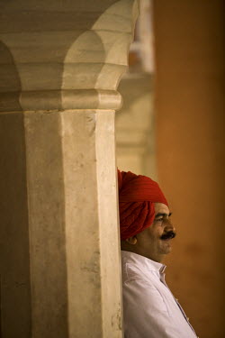 A turbaned guard at the City Palace. The City Palace is a complex of palaces in central Jaipur built between 1729 and 1731 by Jai Singh II, the ruler of Amber.
