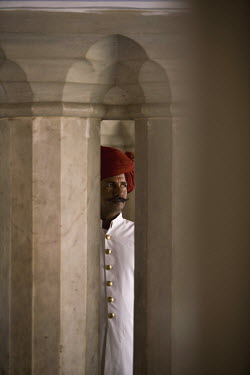 A turbaned guard at the City Palace. The City Palace is a complex of palaces in central Jaipur built between 1729 and 1731 by Jai Singh II, the ruler of Amber.