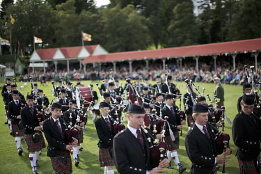 A massing of the pipes begins the Braemar Gathering Games in the heart of the Highlands in Aberdeenshire.