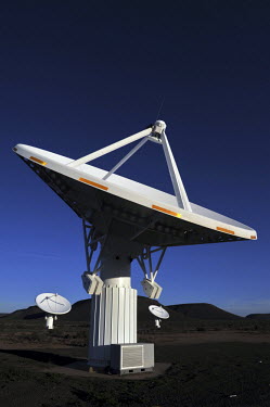 One of the dishes of the MeerKAT array (KAT-7), the largest and most sensitive radio telescope in the southern hemisphere, until the Square Kilometer Array (SKA) is completed on the site in 2024. Thes...