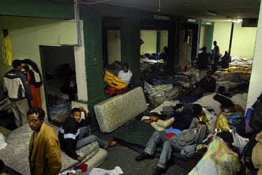 Eritrean asylum seekers at their temporary shelter.