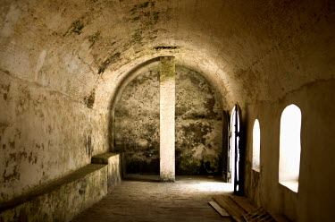 One of the holding cells in Elmina Castle. Built, in 1482, by the Portuguese as a trade post, it later became an important staging point for slaves being transported to the Americas.