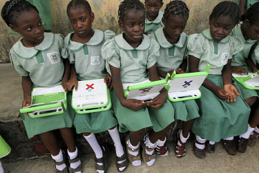 Students using their laptops at the Bayelsa State College of Education (BYCOE) as part of the One Laptop per Child (OLPC) project. This seeks 'to create educational opportunities for the world's poore...