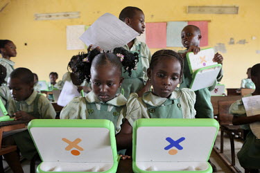 Students using their laptops at the Bayelsa State College of Education (BYCOE) as part of the One Laptop per Child (OLPC) project. This seeks 'to create educational opportunities for the world's poore...