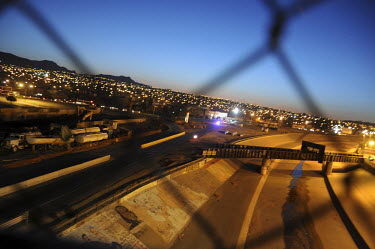 A view at night from the Santa Fe bridge that connects Ciudad Juarez with El Paso.