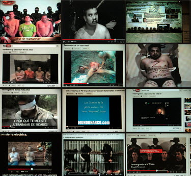 A composite image showing images of violence on YouTube, linked to the drug trafficking violence in Mexico.