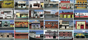 A composite image showing the fronts of different bars and brothels in Mexico.