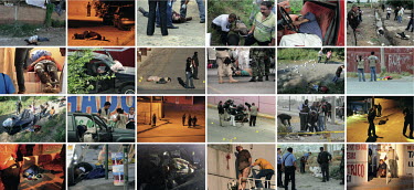 A composite image showing different murder scenes, related to drug trafficking violence in Mexico.