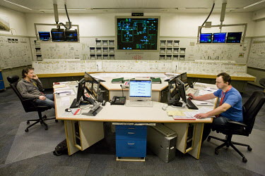 Staff monitor the facility from the control room of the nuclear reactor at Borssele, the only nuclear power plant in operation in The Netherlands.