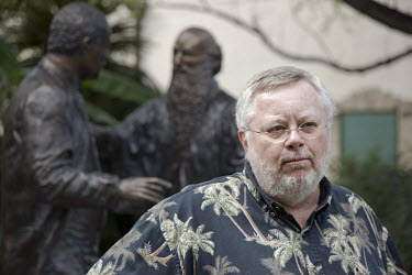 Bob Nawrocki, 62, beside a statue of Dr. Darnes (a slave who became a doctor following his emancipation) at the St Augustine Historical Society in Florida, where he works as a librarian. Talking about...