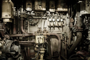 The machine and engine room on the Zaidan, one of the ships of the former Soviet fleet aground in Puerto de la Luz.After the fall of the Soviet Union in 1991, its enormous fleet of fishing ships and c...