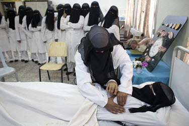 A class at the Health Science Institute in Houdeidah. Many of the young women at this college come from the surrounding countryside and the plan is that they will return to work in their villages wher...
