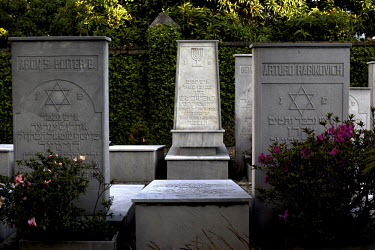 Tombstones, many of European born Jewish immigrants, in the secluded Jewish cemetery in the north of Medellin.