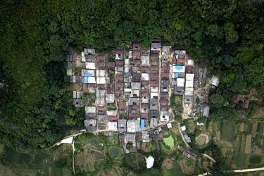 Older buildings surrounded by a forest in the area of Wuming near Nanning.