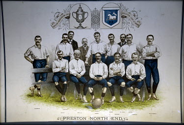 A print of the Preston North End FC team of 1888 - 1889, known as 'The Invincibles', displayed at the National Football Museum, Manchester. They were the first English football team to win 'The Double...