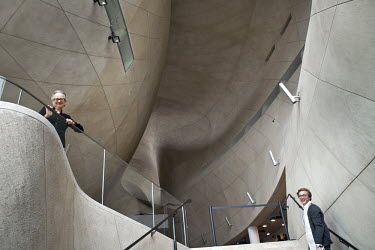 Prof. Barbara Kirshenblatt-Gimblett, program director of the core exhibition at the  Warsaw Jewish Museum stands in the main hall. The building was designed by Finnish architects Rainer Mahlamaeki and...