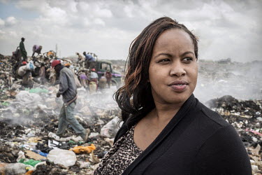 Lorna Rutto at Dandora dump. All domestic and industrial waste is dumped here. People sort and look for valuable and recyclable materials. Plastics are sold to Ecopost. EcoPost Ltd is a for profit soc...
