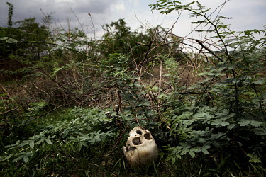 A skull lies on the ground near a Buddhist graveyard that appears to have been recently desecrated in Meikhtila. In the four days of ethnic violence starting on March 21st, 2013 over 43 people were ki...
