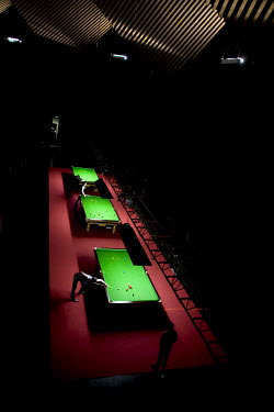 Mark Selby and Judd Trump during a training session at the Snooker German Masters at the Tempodrom. The first ranking event, one that includes the top 16 snooker players in the world, to take place in...