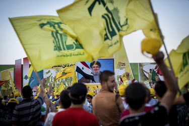 Hezbollah leader Hassan Nasrallah delivers a speech through a video link to party supporters during a rally on Liberation Day, the day Israel withdrew from south Lebanon in 2000. In the speech Nasrall...