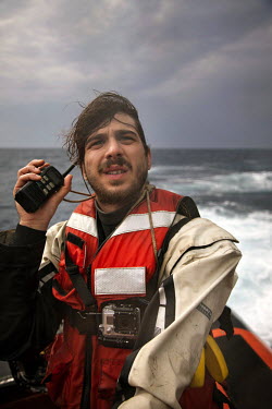 Pierpaolo Polo, from Italy, a deckhand on board the Greenpeace ship Arctic Sunrise, during a boat training in Sicily.