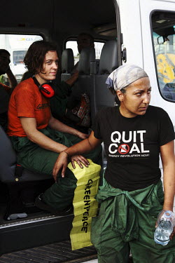 Greenpeace activists after they finished an occupation of the Marghera coal power plant, part of a nationwide protest targeting four Italian coal power plants.